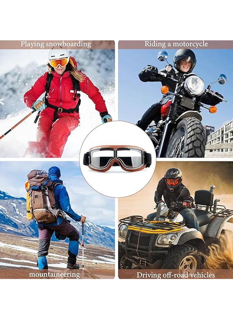 CMGTYYD - Motorcycle Riding Goggles, Vintage PU Leather Windproof Dustproof Motorcycle Goggles, Pilot Fog Proof Goggles, Motocross Racer Sports Helmet Sunglasses, Hiking Ski Goggles Eyewear for Cruiser, Scooter - Image 1