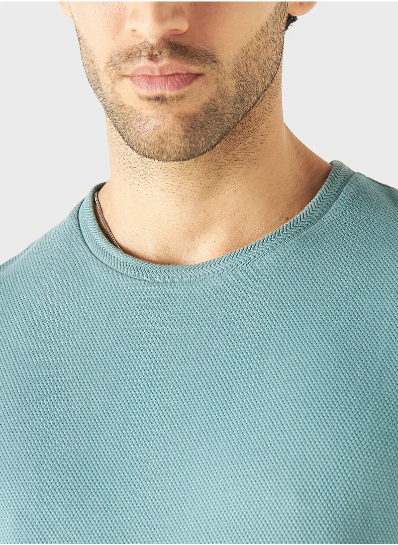ايكونيك Iconic Textured T-shirt with Crew Neck and Short S