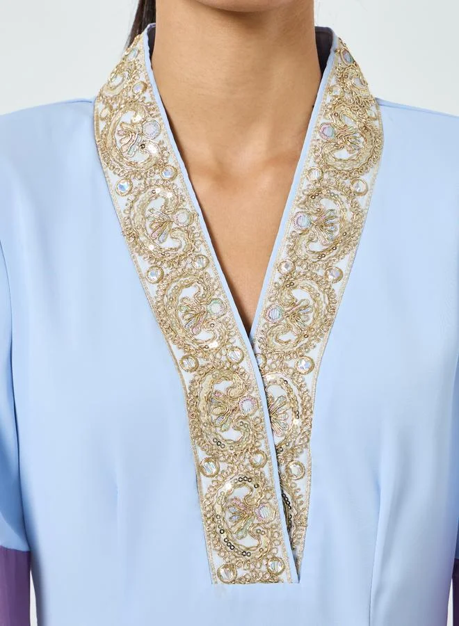 Take Two  Blue Embroidered Short Sleeve Jalabiya for Women | Best Price UAE