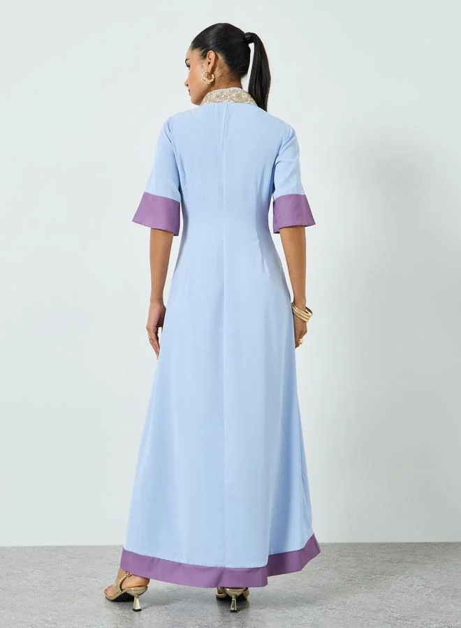 Take Two  Blue Embroidered Short Sleeve Jalabiya for Women | Best Price UAE