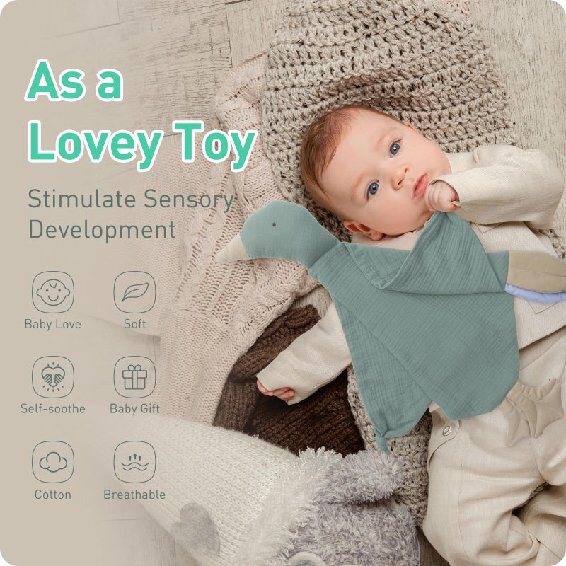 Knirose Muslin Cotton Goose Loveys Soft Breathable Newborn Security Blanket with Tags, for Baby Boy Girl, Neutral Muslin Fabric for Comfortable Sleep & Play, Ideal for Newborns, Toddlers - Image 3