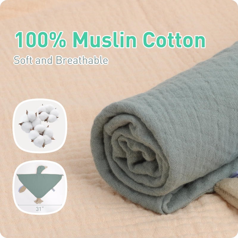 Knirose Muslin Cotton Goose Loveys Soft Breathable Newborn Security Blanket with Tags, for Baby Boy Girl, Neutral Muslin Fabric for Comfortable Sleep & Play, Ideal for Newborns, Toddlers - Image 5