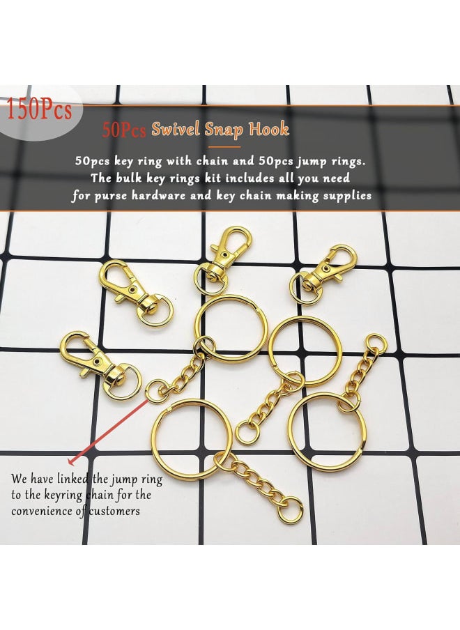 Generic - 150Pcs Gold Swivel Snap Hook Set,Swivel Clasp Keychain Hook Lobster Clasp Split Key Rings with Chain and Jump Rings Bulk for Keychain Lanyard,Jewelry,DIY Crafts Supplies - Image 1