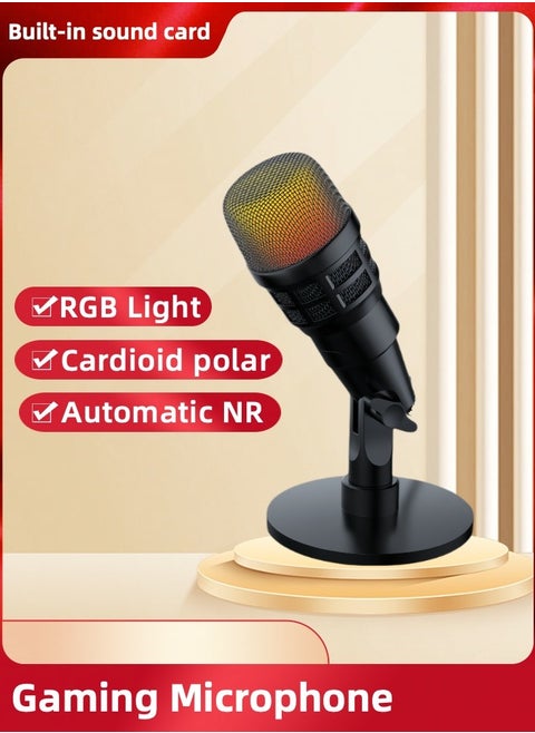 USB Gaming Microphone with RGB Lighting Effects, Plug and Play Noise Cancelling for PC Mac PS4 PS5, Cardioid Condenser Microphone for Twitch Streaming Game Podcast, Online Chat and More