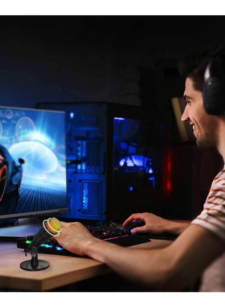 Generic - USB Gaming Microphone with RGB Lighting Effects, Plug and Play Noise Cancelling for PC Mac PS4 PS5, Cardioid Condenser Microphone for Twitch Streaming Game Podcast, Online Chat and More - Image 1