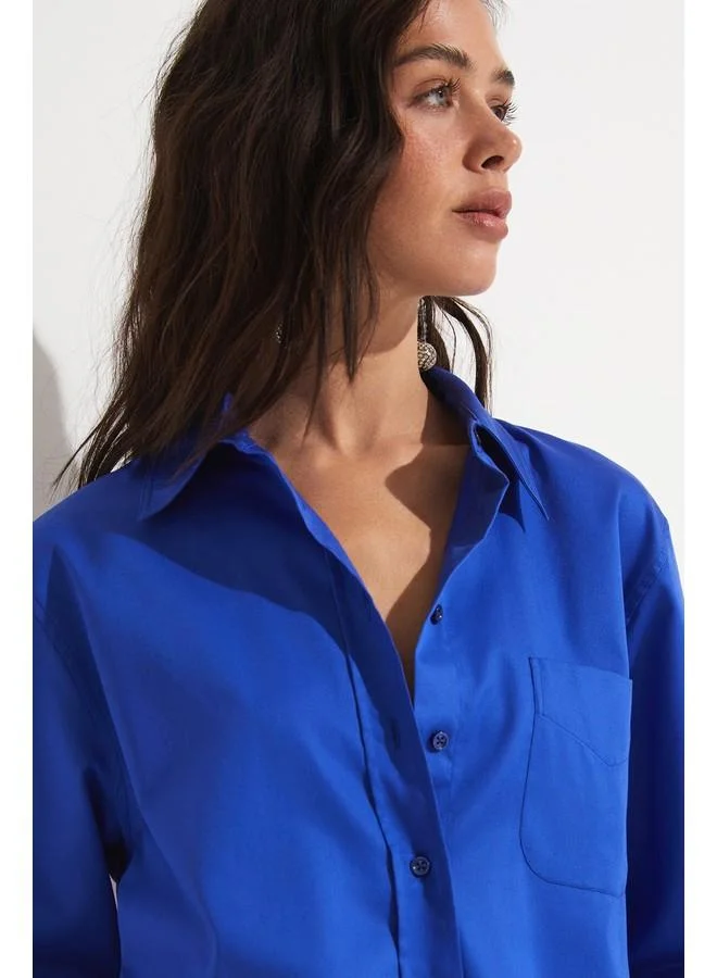 JUNE June Loose Fit Saks Blue Cotton Shirt Saxe