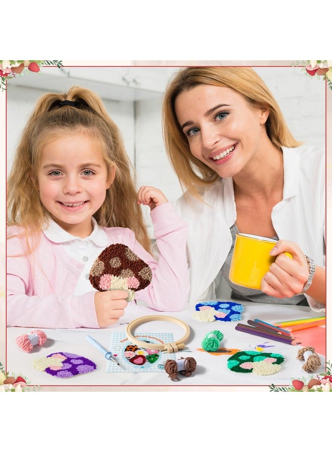 WATINC Mushroom Punch Needle Coaster Kit - 22Pcs Easy Art Work Decor Coasters Kits for Beginners, DIY Set of 6 Mushroom Pattern Tufted Rug Pads with Adhesive Felt Yarns Embroidery Hoop Instruction - Image 5