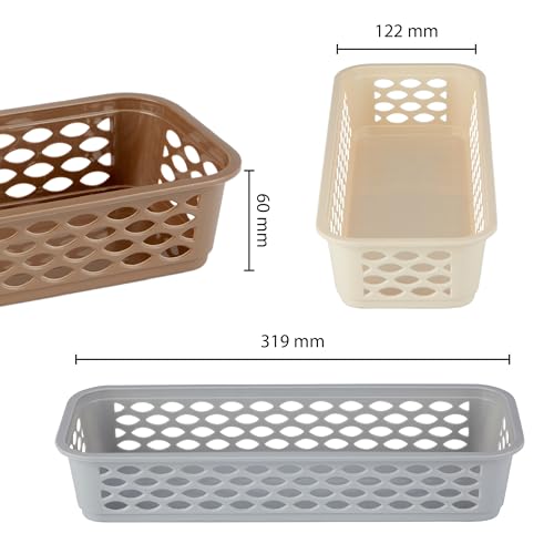 RATAN PLASTICWARE Diana Tray Rectangular-Narrow (Pack of 6) Plastic Storage for Desk Basket/Organizers for Stationery, Jewellery, Tools,Kitchen, Office- Lt Brown/Daiso Grey/Twist Beige - Image 3