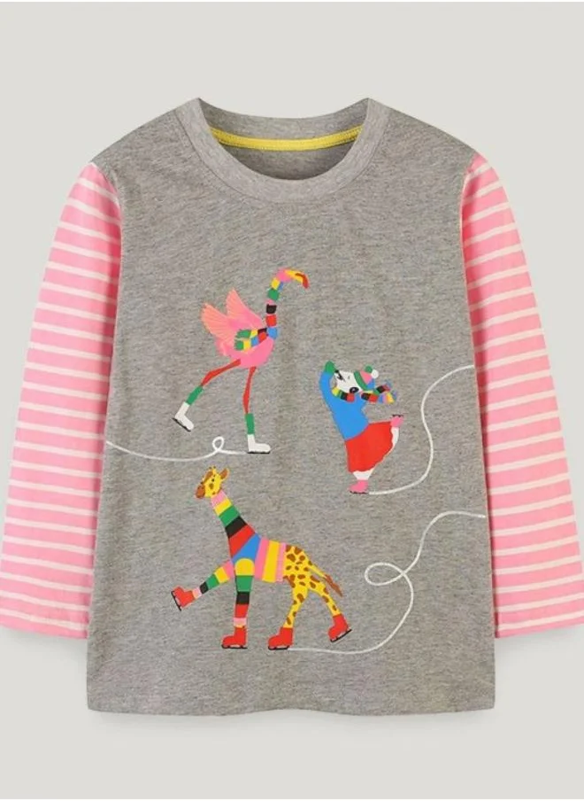 YUNIQEE Grey Printed Long Sleeve Crew Neck T-Shirt