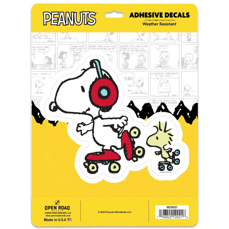 Open Road Brands Peanuts Snoopy Skating Adhesive Vinyl Decal - Fun Snoopy Sticker for Car, Window or Laptop - Image 1