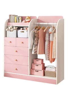 Generic Kids Wardrobe Children Clothes Cabinet Storage Rack Kids Wardrobe Closet Baby Cupboard Wooden Cabinet with 5 Drawers and Hanging Area for Clothes Storage Organizer Modern Closet( 120*40*125cm,Pink) ﻿  - Image 1