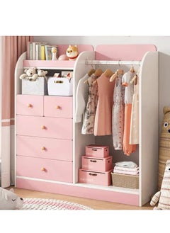 Generic Kids Wardrobe Children Clothes Cabinet Storage Rack Kids Wardrobe Closet Baby Cupboard Wooden Cabinet with 5 Drawers and Hanging Area for Clothes Storage Organizer Modern Closet( 120*40*125cm,Pink) ﻿  - Image 2