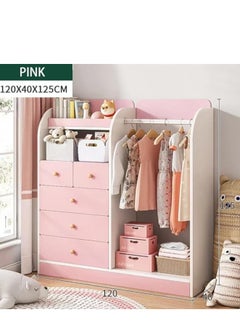 Generic Kids Wardrobe Children Clothes Cabinet Storage Rack Kids Wardrobe Closet Baby Cupboard Wooden Cabinet with 5 Drawers and Hanging Area for Clothes Storage Organizer Modern Closet( 120*40*125cm,Pink) ﻿  - Image 3