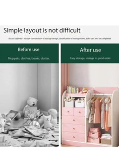 Generic Kids Wardrobe Children Clothes Cabinet Storage Rack Kids Wardrobe Closet Baby Cupboard Wooden Cabinet with 5 Drawers and Hanging Area for Clothes Storage Organizer Modern Closet( 120*40*125cm,Pink) ﻿  - Image 4