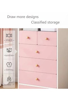 Generic Kids Wardrobe Children Clothes Cabinet Storage Rack Kids Wardrobe Closet Baby Cupboard Wooden Cabinet with 5 Drawers and Hanging Area for Clothes Storage Organizer Modern Closet( 120*40*125cm,Pink) ﻿  - Image 5