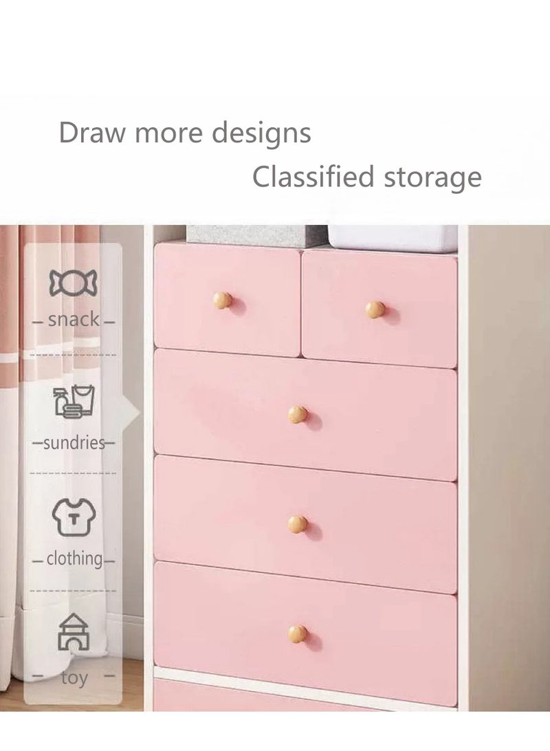 Generic Kids Wardrobe Children Clothes Cabinet Storage Rack Kids Wardrobe Closet Baby Cupboard Wooden Cabinet with 5 Drawers and Hanging Area for Clothes Storage Organizer Modern Closet( 120*40*125cm,Pink) ﻿  - Image 5