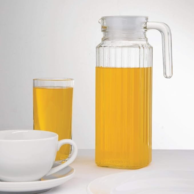 Glass Pitcher with Handle, 1.1 Litre Capacity, Ribbed Design, Multipurpose Jug, Easy Pour Spout & Strong Handle, Transparent Beverage Carafe for Home, Office (2)  - Image 4