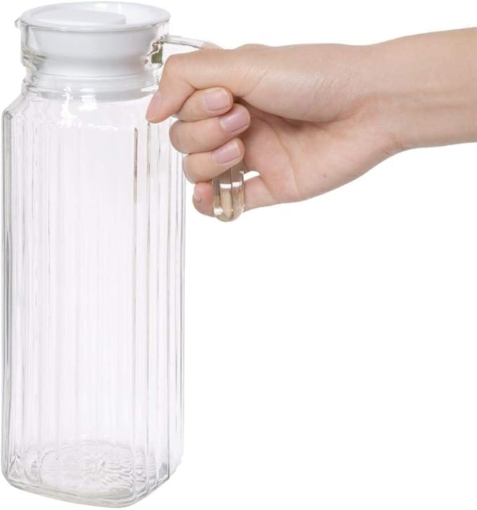 Glass Pitcher with Handle, 1.1 Litre Capacity, Ribbed Design, Multipurpose Jug, Easy Pour Spout & Strong Handle, Transparent Beverage Carafe for Home, Office (2)  - Image 3