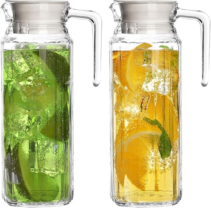 Glass Pitcher with Handle, 1.1 Litre Capacity, Ribbed Design, Multipurpose Jug, Easy Pour Spout & Strong Handle, Transparent Beverage Carafe for Home, Office (2)  - Image 1