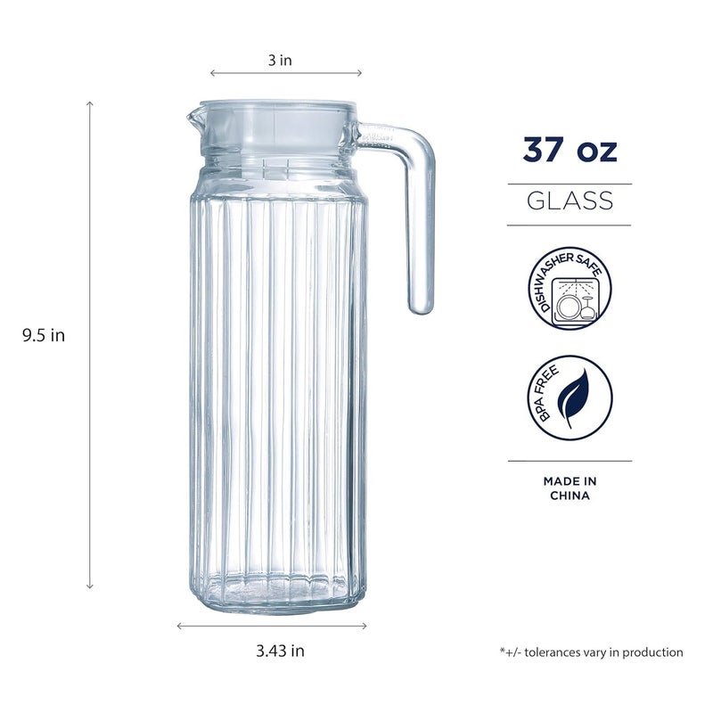Glass Pitcher with Handle, 1.1 Litre Capacity, Ribbed Design, Multipurpose Jug, Easy Pour Spout & Strong Handle, Transparent Beverage Carafe for Home, Office (2)  - Image 2