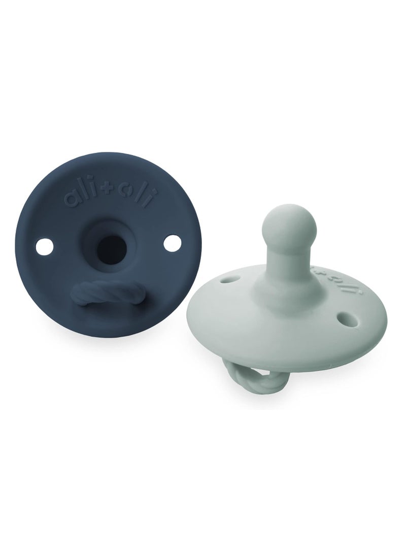 Ali+Oli Pacifier for Baby (2-pk) Original Round Edge (Blue & Mist) One-Size BPA-Free Silicone Soother Set for Newborn & Up - Image 1