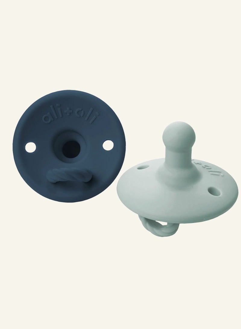 Ali+Oli Pacifier for Baby (2-pk) Original Round Edge (Blue & Mist) One-Size BPA-Free Silicone Soother Set for Newborn & Up - Image 2