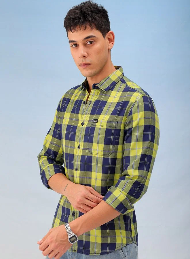 ذا انديان كراج كو Men Regular Fit Checkered Full Sleeves Cutaway Collar Casual Shirt