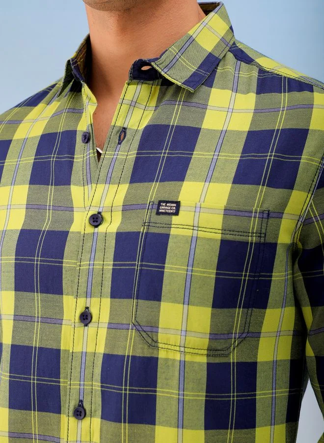 ذا انديان كراج كو Men Regular Fit Checkered Full Sleeves Cutaway Collar Casual Shirt