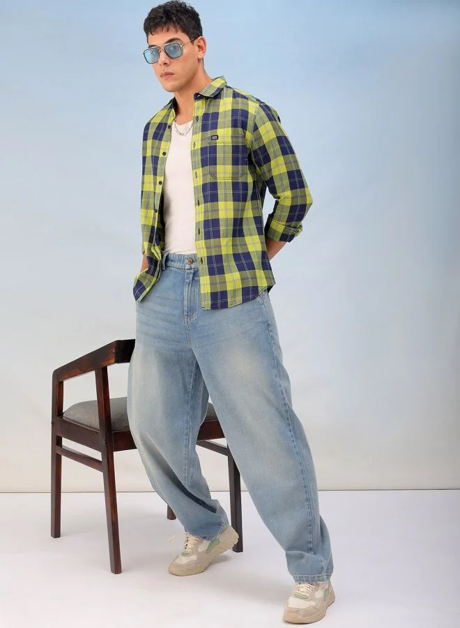 ذا انديان كراج كو Men Regular Fit Checkered Full Sleeves Cutaway Collar Casual Shirt