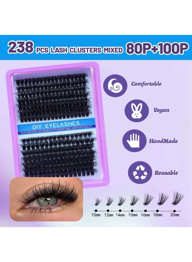 Yunpy 238 Pcs DIY Lash Clusters, 80P+100P Individual Cluster Eyelashes Mixed 10-20mm Fluffy False Eyelashes for Self Application Home Lash Extensions - Image 2