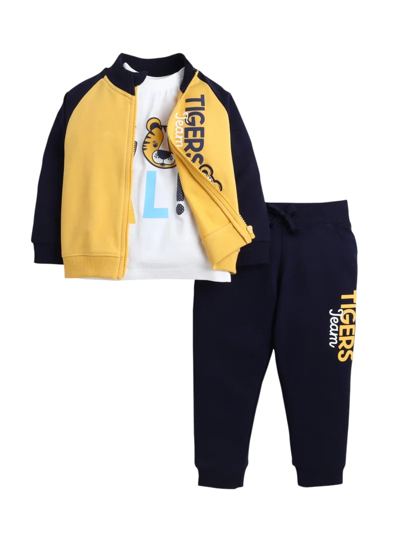 victor and jane Infant Boys Tigers Team 3-Piece CVC Fleece Set – Navy & Mustard