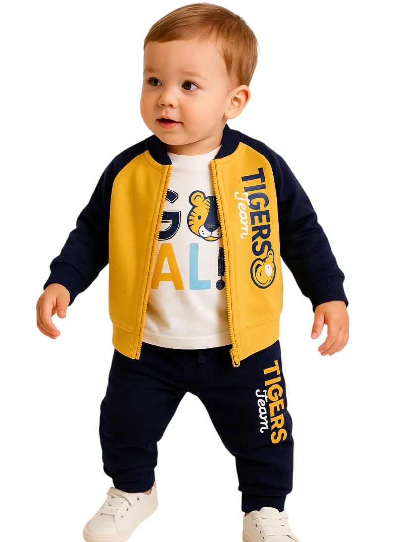victor and jane Infant Boys Tigers Team 3-Piece CVC Fleece Set – Navy & Mustard
