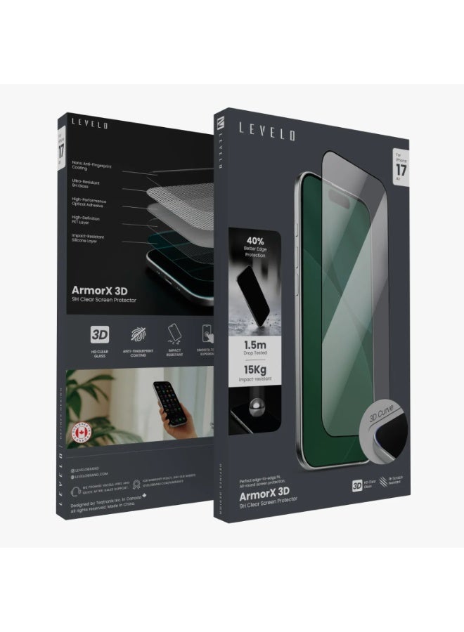 LEVELO ArmorX 3D Screen Protector for iPhone 17 Air with 9H Ultra Resistant & Nano Anti Fingerprint Coating / Oleophobic Coating / Smooth Touch Experience / 40% Better Edge Protection / Impact-Resistant Silicone Layer / 15Kg Impact Resistant - Clear - Image 5