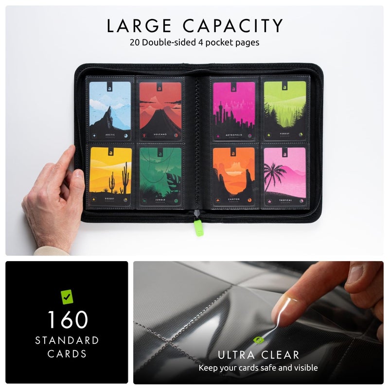 Vault X 4 Pocket Trading Card Zip Binder, 160 Cards, Premium Exo-Tec Album Material, 20 Side-Loading Pages, Folder for Collectible Games, Sports, TCG (Black) - Image 4