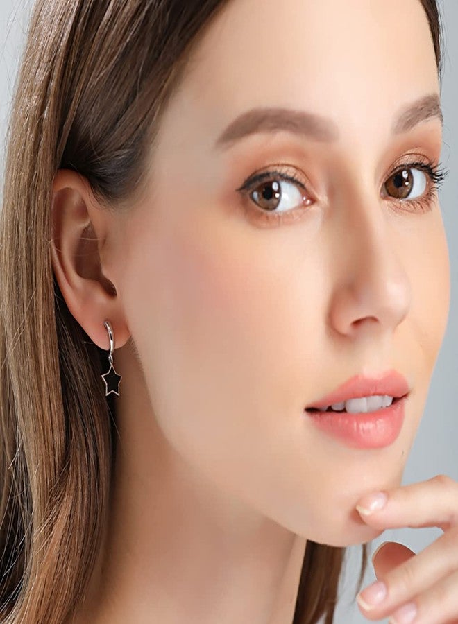 SLUYNZ Solid 925 Sterling Silver Black Star Hoop Earrings for Women Teen Girls 1.3CM Star Hoop Dangle Earrings (A-Sterling Silver) - Image 3