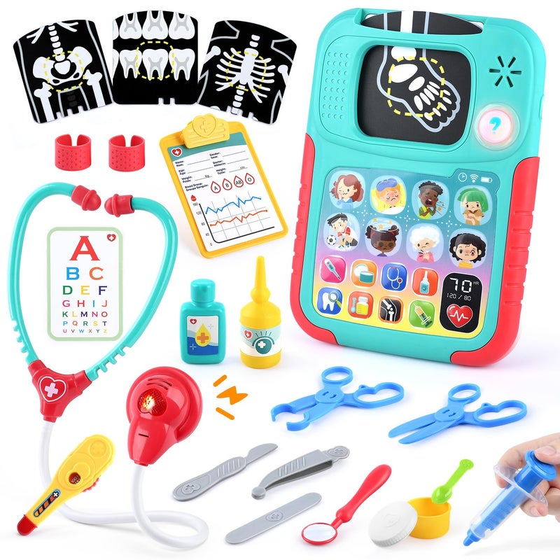 PLAY Doctor Kit for Kids with Learning Tablet Doctors Play Set with Kids Tablet Real Stethoscope Various Medical Toys Pretend Play Toys for Toddlers 35 Halloween Christmas Birthday Gifts - Image 3