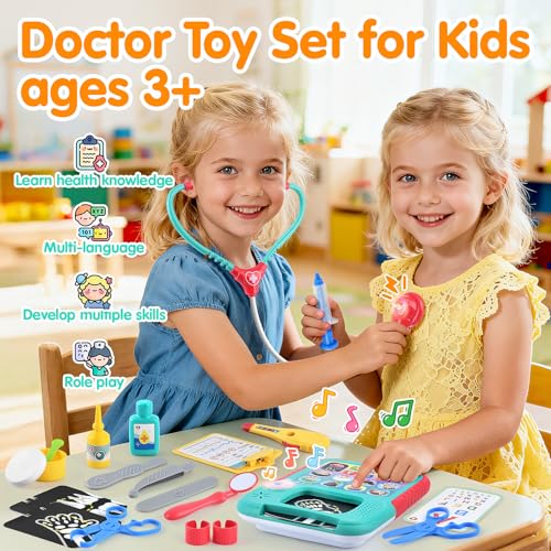 PLAY Doctor Kit for Kids with Learning Tablet Doctors Play Set with Kids Tablet Real Stethoscope Various Medical Toys Pretend Play Toys for Toddlers 35 Halloween Christmas Birthday Gifts - Image 5