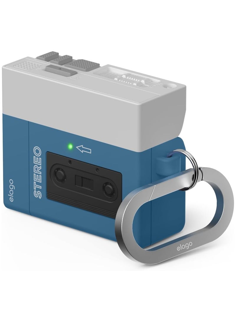 Elago Cassette Player Hang Case Compatible with AirPods 4 Cover Supports Wireless Charging, Shock Resistant, Full Protection - Blue - Image 1