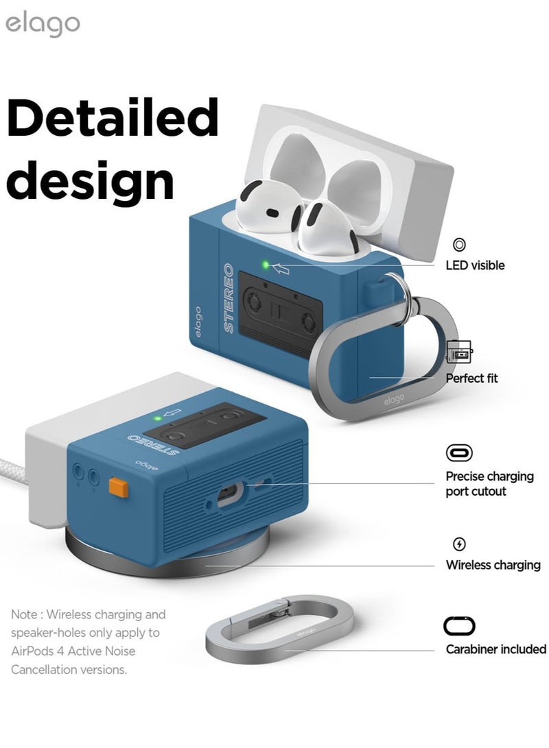 Elago Cassette Player Hang Case Compatible with AirPods 4 Cover Supports Wireless Charging, Shock Resistant, Full Protection - Blue - Image 4