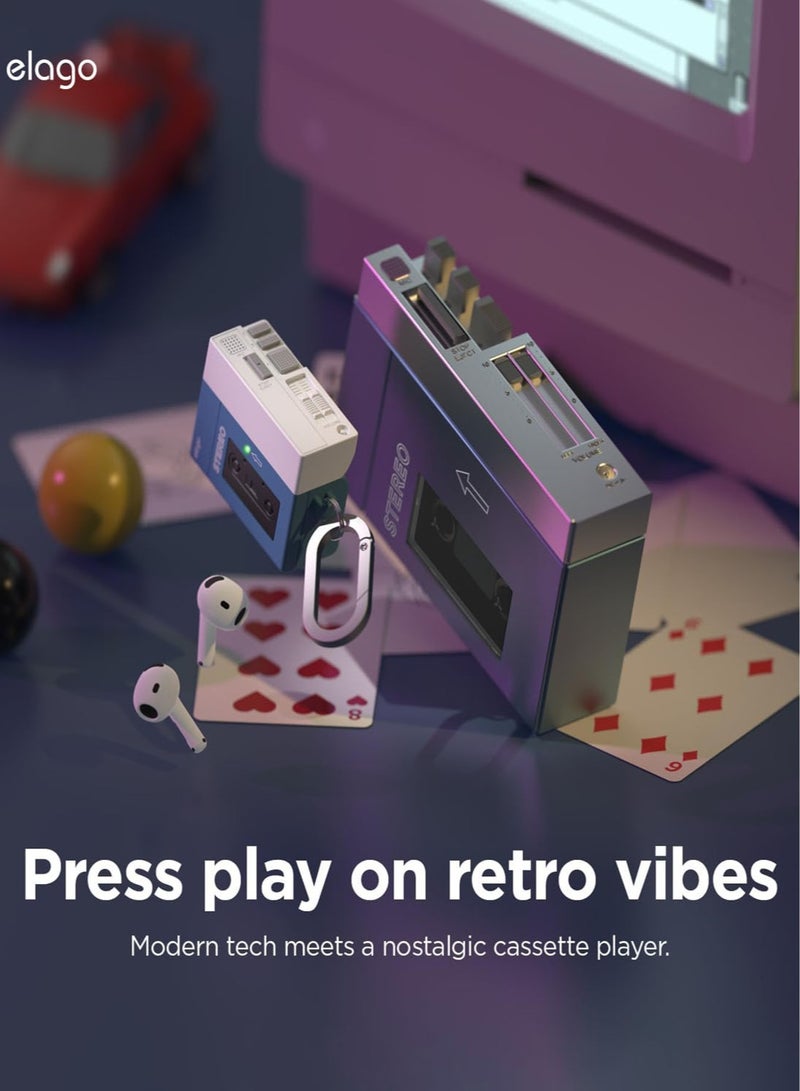 Elago Cassette Player Hang Case Compatible with AirPods 4 Cover Supports Wireless Charging, Shock Resistant, Full Protection - Blue - Image 3