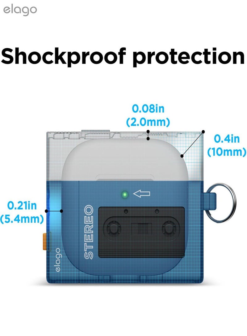 Elago Cassette Player Hang Case Compatible with AirPods 4 Cover Supports Wireless Charging, Shock Resistant, Full Protection - Blue - Image 5