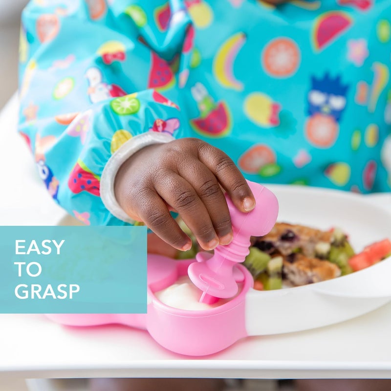 Bumkins Baby Utensils Set, Chewtensils Silicone Spoons for Dipping, Self-Feeding, Baby Led Weaning, Trainer Learning, First Stage Eating, Soft Practice Fork and Spoon, 6 Months, Hello Kitty Pink - Image 4