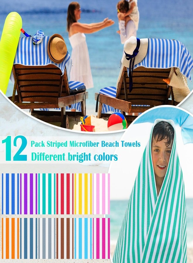 Mindsoft 12 Pack Microfiber Beach Towel Bulk Pool Towel 27.5 x 59'' Large Striped Highly Absorbent Quick Dry Soft Swim Travel Towel Bath Towel Set Cute Summer Pool Party Favor for Kid Adult, 12 Colors - Image 3