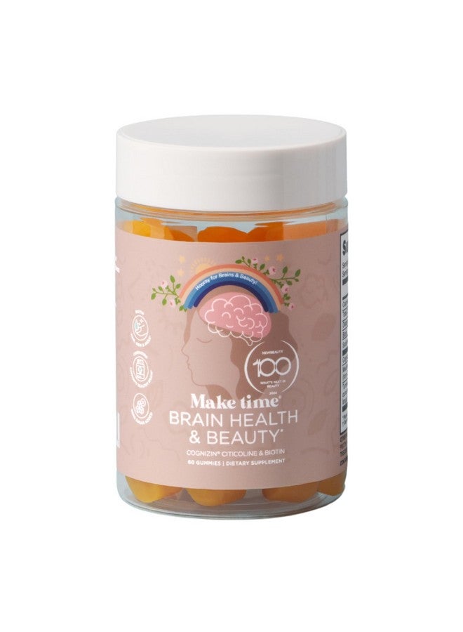 MAKE TIME Brain & Beauty Gummies - Cognitive Support with Cognizin Citicoline & Biotin for Focus, Clarity, & Radiant Hair, Skin & Nails - Sugar-Free, Delicious Blueberry Flavor (60 Gummies) - Image 1