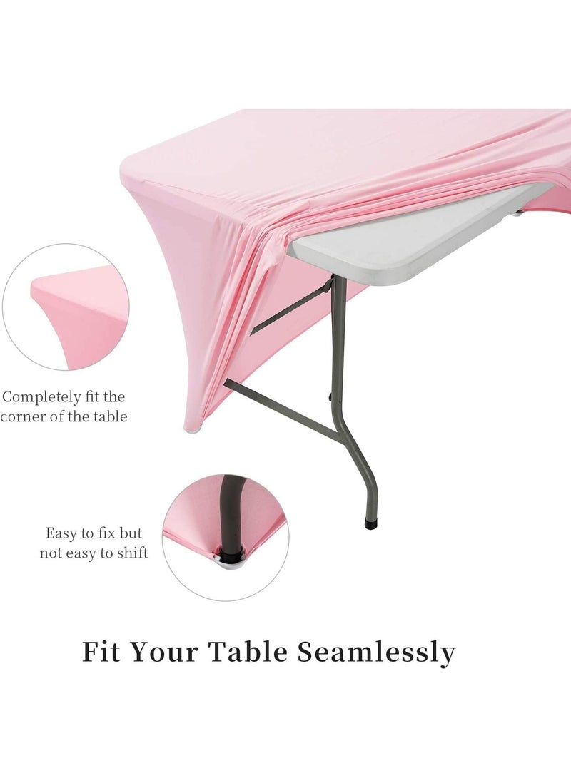 MostNow Kitchen Spandex Tablecloth 1 Pack، مفرش طاولة مستطيل الشكل مطاطي ومقاوم للتجعد وقابل للغسل ومناسب تمامًا للأحداث وحفلات الزفاف والمآدب (6 أقدام) (وردي) - Image 3