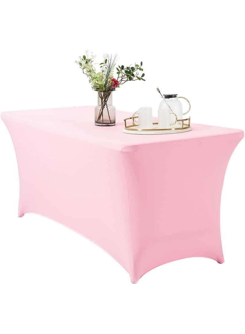 MostNow Kitchen Spandex Tablecloth 1 Pack، مفرش طاولة مستطيل الشكل مطاطي ومقاوم للتجعد وقابل للغسل ومناسب تمامًا للأحداث وحفلات الزفاف والمآدب (6 أقدام) (وردي) - Image 1