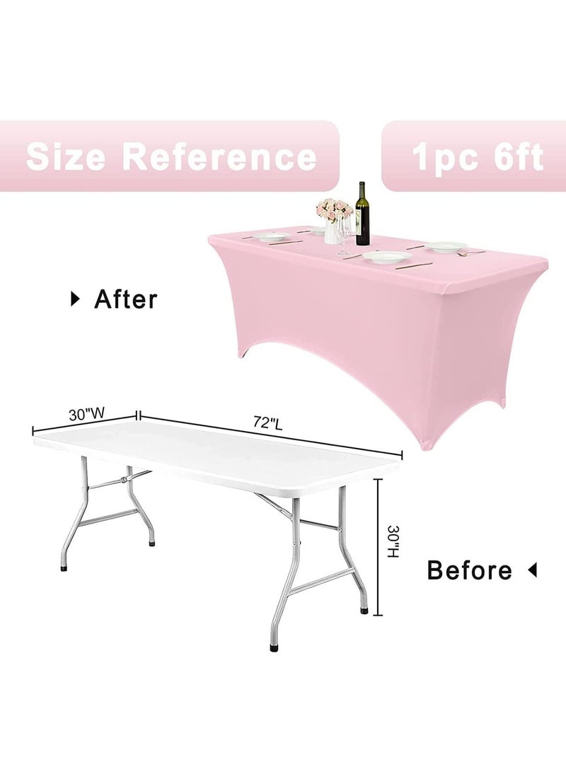 MostNow Kitchen Spandex Tablecloth 1 Pack، مفرش طاولة مستطيل الشكل مطاطي ومقاوم للتجعد وقابل للغسل ومناسب تمامًا للأحداث وحفلات الزفاف والمآدب (6 أقدام) (وردي) - Image 2