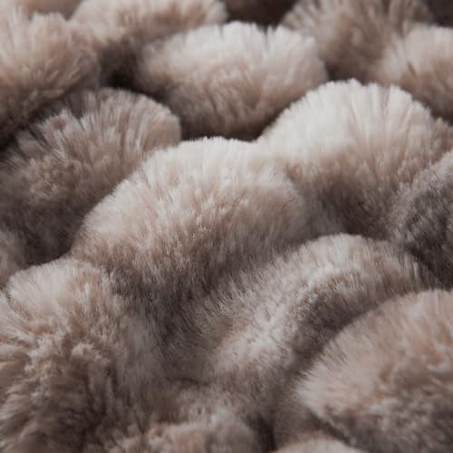 COOVA Faux Fur Throw Blanket for Couch, Cozy Soft and Fuzzy Plush Rabbit Fur Bubble Blanket for Sofa Bedroom Living Room, 50x60 Inches Tie Dye Brown - Image 5