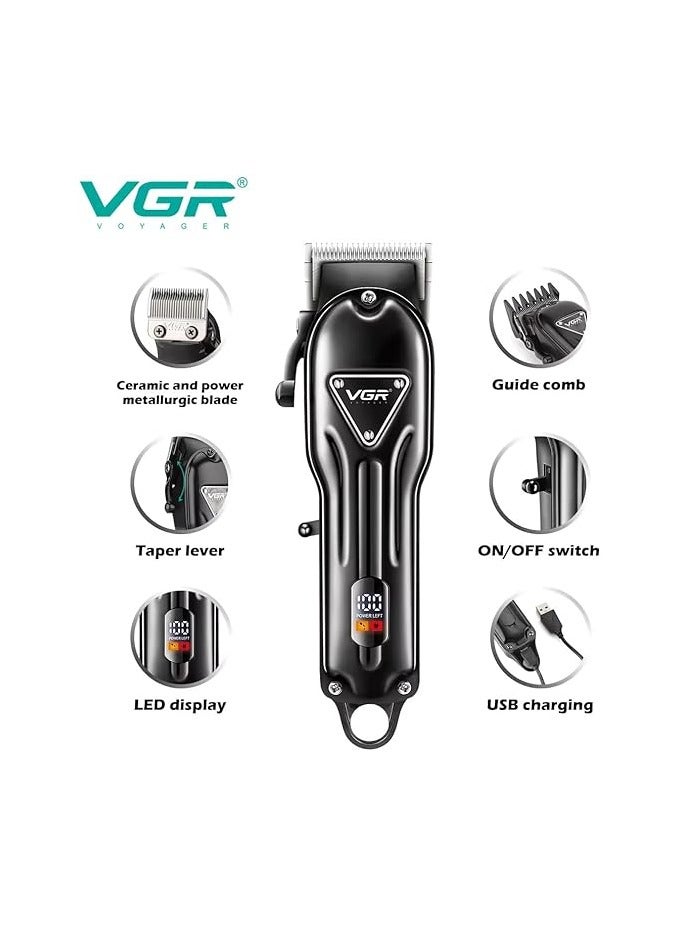 VGR V-051 Professional Hair Clipper, Salon Trimmer for men, Digital Display, Ceramic & Powder Metallurgic Blades, 2500mAh Lithium Battery, 300 minutes Runtime, 4 Guide Combs (Black) Black - Image 3