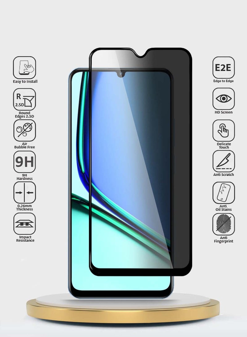 دبليو تيك Realme Note 60 4G 2024 Premium E2E Series Privacy غطاء كامل واقٍ للشاشة من الزجاج المقوى - شفاف/أسود - Image 2